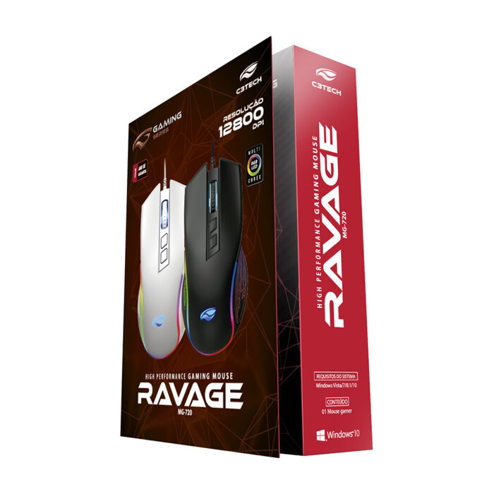 Mouse Gamer Ravage Preto MG-720, 12.800 DPI, 7 Botões, Led RGB 04