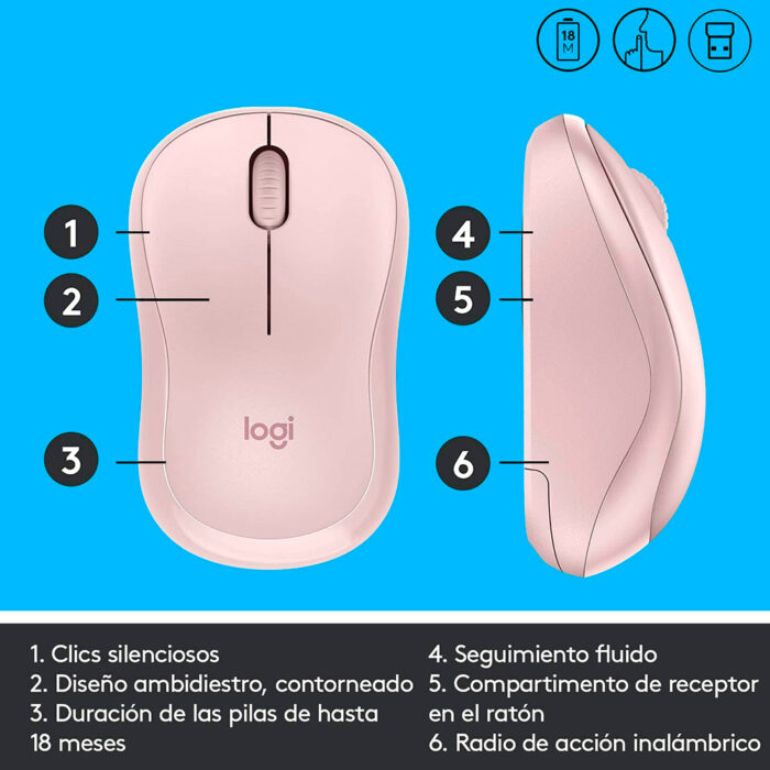 Mouse sem fio Logitech M220 - Cor Rose 02