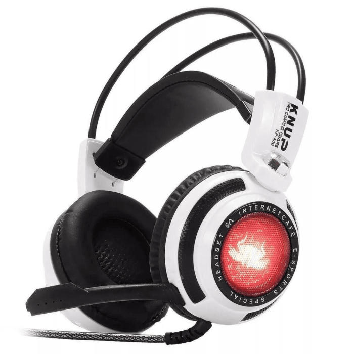 Headset Gamer Knup 7.1 Virtual, com Iluminação USB + P2, Branco e Preto - KP-400 01