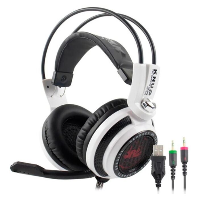 Headset Gamer Knup 7.1 Virtual, com Iluminação USB + P2, Branco e Preto - KP-400 04