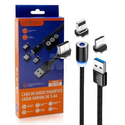 CABO DE DADOS MAGNETICO 3.4A, 3em1, INOVA, KV-193