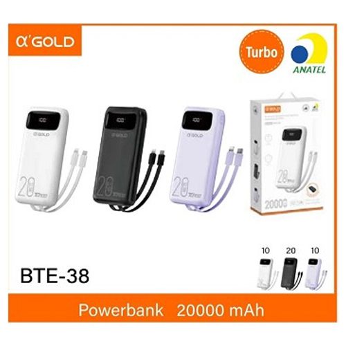 CARREGADOR PORTÁTIL 20.000MAH, GOLD, BTE-38