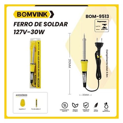 FERRO DE SOLDA 30W, 110V, BOM-9513