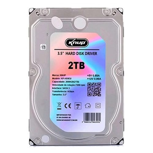 HD 2TB, INTERNO, KNUP, PC (NOVO)