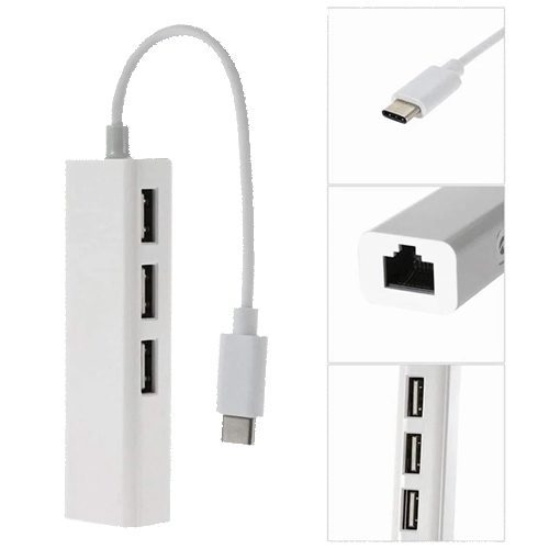 HUB USB 2.0 3 PORTAS + RJ45, TIPO C, KAPBOM, KA-1590