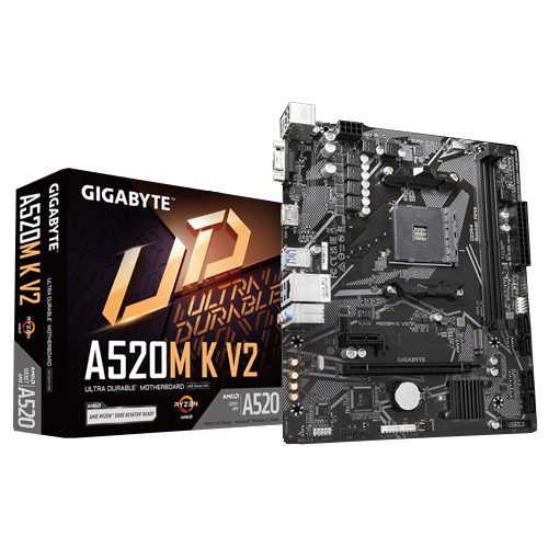 PL MÃE A520, AMD AM4, GIGABIT, NVME, GIGABYTE, A520M K V2