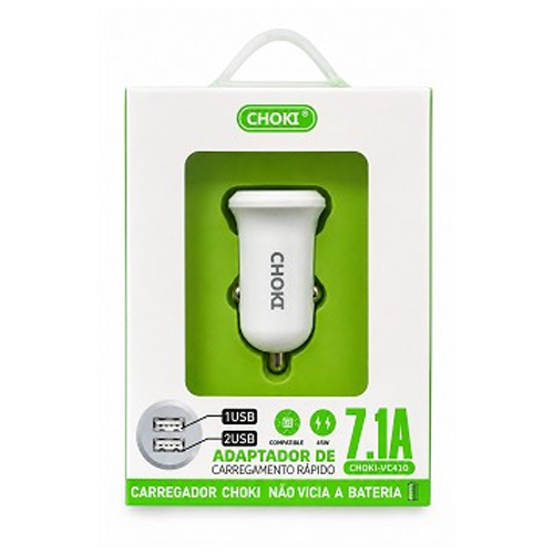 CARREGADOR VEICULAR 45W, 2USB, 7.1A, CHOKI, VC410