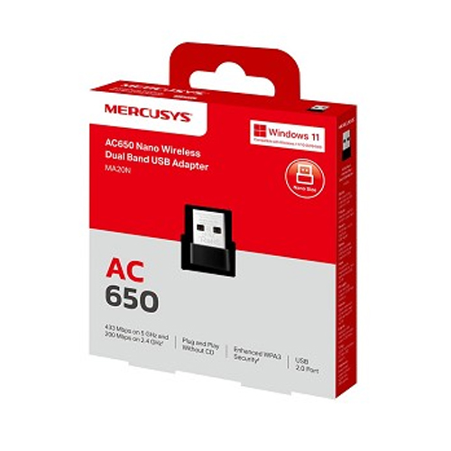ADAPTADOR USB NANO WIFI 5G, AC650, MERCUSYS, MA20N