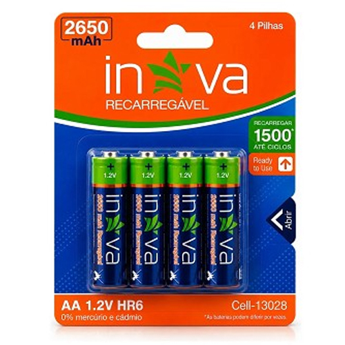 PILHA AA RECARREGAVEL, 2650MAH, INOVA, CEL-13028