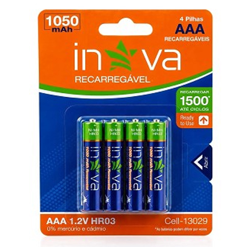 PILHA AAA RECARREGAVEL, 1050MAH, INOVA, CEL-13029